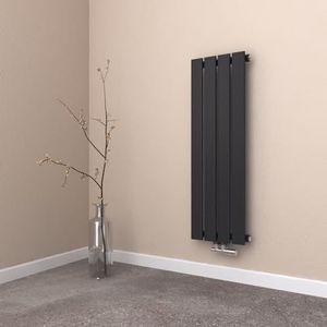 EMKE Platte radiator, 900 x 300 mm, kleine radiator met één laag, verticaal, platte radiator, paneelverwarming, middenaansluiting, zwart, 403 watt
