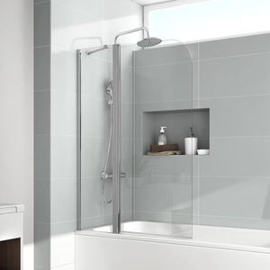 EMKE Douchewand voor badkuip, 100 x 140 cm, douchewand voor badkuip, douchewand, badkuip, 6 mm veiligheidsglas, opzetstuk voor badkuipen
