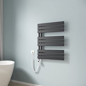 EMKE Elektrische badkamerradiator 762 x 600 mm, handdoekradiator met thermostaat, gebogen handdoekverwarmer, handdoekdroger voor stroom, badkamerradiator, handdoekhouder met verwarmingsstaaf,