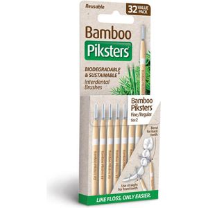 Piksters Bamboe Rechte Ragers - Maat 2 - Fijn Wit - 32 stuks