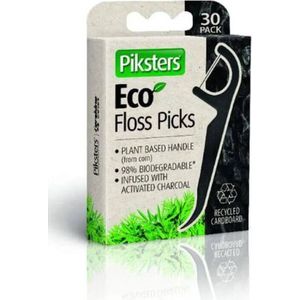 Piksters Eco Charcoal Floss Picks - 30 stuks