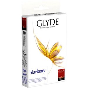Glyde Ultra Blueberry (blauwe bessen) 10 blauwe condooms, veganistische condooms, gecertificeerd met veganistische bloem