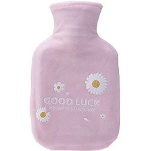 Warmwaterkruik Warmwaterkruik Met Fleece Bloemen Cover Warmwaterzak Voor Pijnbestrijding Rug Nek Hoofdpijn Gezellige Nachten Kruik Warm Winter (Color : Pink, Size : 350ML)