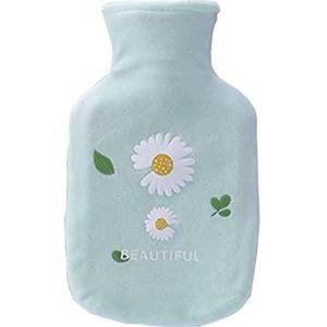 Warmwaterkruik Warmwaterkruik Met Fleece Bloemen Cover Warmwaterzak Voor Pijnbestrijding Rug Nek Hoofdpijn Gezellige Nachten Kruik Warm Winter (Color : Grün, Size : 350ML)