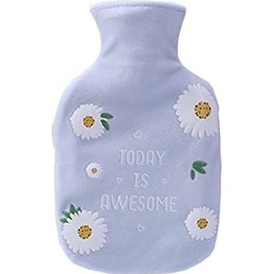 Warmwaterkruik Warmwaterkruik Met Fleece Bloemen Cover Warmwaterzak Voor Pijnbestrijding Rug Nek Hoofdpijn Gezellige Nachten Kruik Warm Winter (Color : Blu, Size : 350ML)