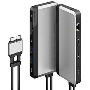 Universeel dockingstation ALOGIC Twin HD compatibel met USB-C en USB-A, dual display 1080p @60Hz, 2x HDMI, 1x USB-C 3.1 (5G), 4x USB-A 3.0 (5G), 1x Audio, 1x Gigabit Ethernet blokslot