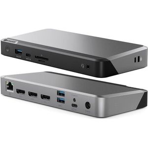 Alogic USB-C TRIPLE 4K DOCKING (USB C), Docking station + USB-hub, Grijs, Zwart