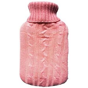 DieffematicRSD Warmwaterkruik Grote zachte natuurrubberen 2L handwarmwaterkruikzak Warme namaakbont fleece gebreide hoes met water gevulde tas (Color : Pink)