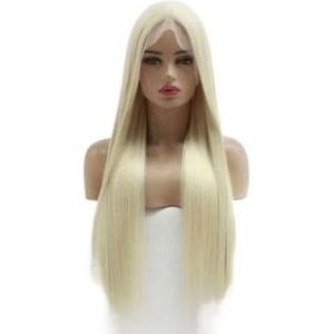 DieffematicJF Pruik Golden Long Straight Wig Synthetic Middle Part Natural Hairline Wig Highlighting Wig Women's Daily Cosplay Party