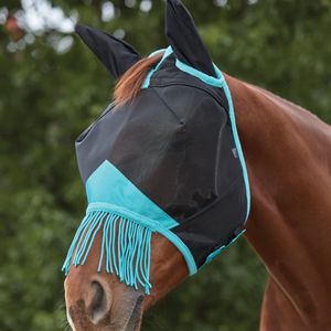 Weatherbeeta - ComfiTec Deluxe Fine Mesh Mask - Met Oren En Neussliertjes - Zwart/Turquoise - Maat Cob