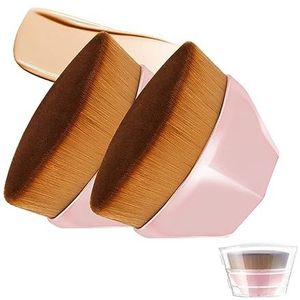 Amazon-merk - Pansy Make-upkwastenset, 2 stuks, Kabuki, plat bovengezicht, vloeibare borstel, blending mineraal poeder, make-up tools voor het mengen van vloeistoffen, crème, concealer, L-roze
