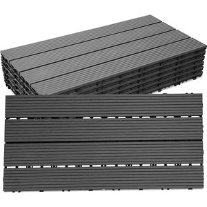 Terrastegels 60x30cm 24 stuks 4m² WPC Tegels Balkon Terras of Vlonder Snelle Montage Vlondertegel Tuintegels Terrasplanken Balkon vloer Kliktegels Buiten tegels Donkergrijs