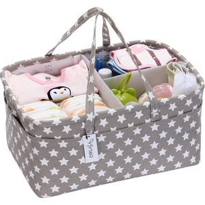 Hinwo Babyluier Caddy 3-compartiment Infant Nursery Tote Storage Box Portable Organizer Pasgeboren douchegiftmand met verwijderbare verdeler 10 onzichtbare luiertassen