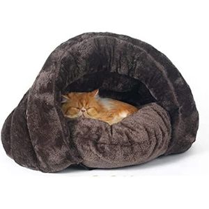 Zachte Kattenslaapplaats Herfst Winter Puppy Huisdier Bed Kat Hond Zacht Warm Nest Kennel Bed Grothuis Slaapzak Mat Pad Tent Huisdieren Gezellige Bedden Huisdier Nest Huisdierbed (Color : Brown, Siz