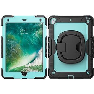 Hoes voor iPad 9,7 inch drielaagse multifunctionele hoes met 360° draaibare standaard, siliconen hoes voor iPad 5/6 Gen (2017/2018) en Pro 9.7, zwart + lichtblauw