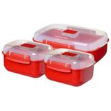 Sistema Microwave Heat 'n Eat - Set van 3 magnetronbakjes - Met deksel - Rood - 2x525ml - 1x1.25L