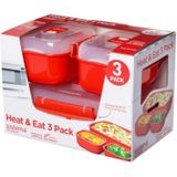 Sistema Microwave Heat 'n Eat - Set van 3 magnetronbakjes - Met deksel - Rood - 2x525ml - 1x1.25L