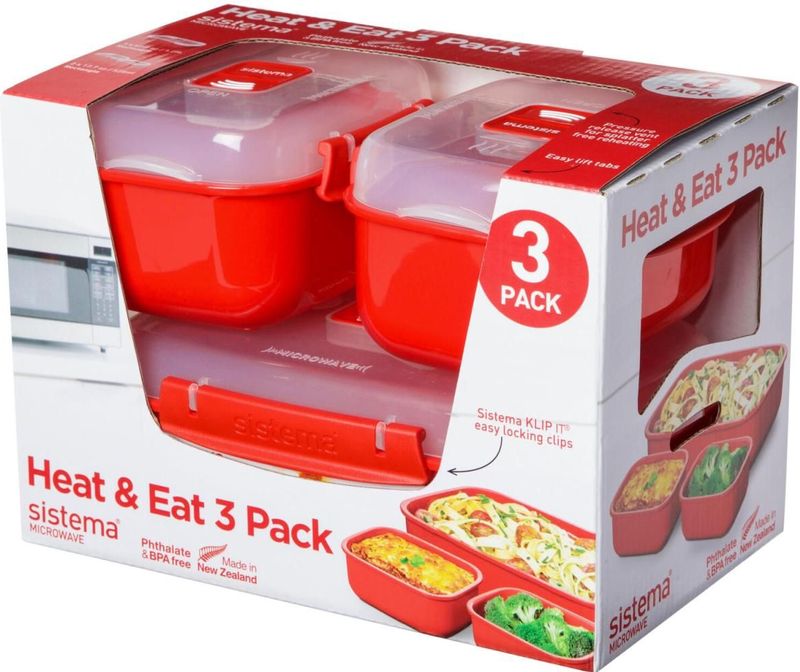 Sistema Microwave Heat 'n Eat - Set van 3 magnetronbakjes - Met deksel - Rood - 2x525ml - 1x1.25L
