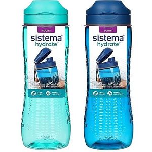 Sistema Active Sports Set van 2 lekvrije waterflessen voor kinderen, van Tritan-kunststof, schokbestendig, BPA-vrij, oceaanblauw, mintgroen