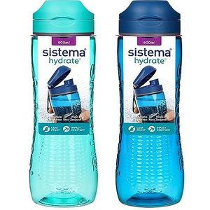 Sistema Hydrate Tritan Active Sports Drinkfles, 800 ml, lekvrije waterfles | BPA-vrij | Recyclebaar met TerraCycle® | Ocean Blue & Minty Teal | 2 stuks
