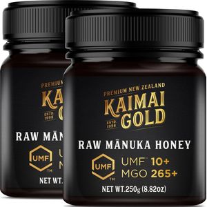 Kaimai Gold MGO 265+ / UMF 10+ Manuka Honing * 500G (2x 250G) Premium Monoflorale UMF® Gecertificeerde ManukaHoning uit Nieuw-Zeeland # T.h.t. 01-10-2029 # MGO 182 = UMF 8, 250 = UMF 9, 300 = UMF 10, 310 = UMF 11, 356 400 = UMF 12