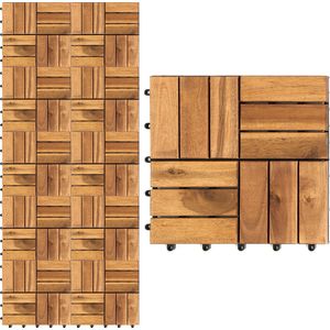 Terrastegels 6㎡ - 30x30 cm - 66 stuks Vlondertegels - 12 stuks per Terrastegels - Acacia Houten - Balkon, Terras of Vlonder - Tuintegels, Terrasplanken - Kliktegels, Buiten tegels - Snelle Montage - Acaciahout - Bruin - Houttegel Houttegel
