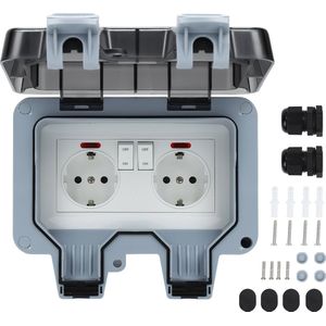 Buitenstopcontact - 2PCS IP66 -Tuinstopcontact - Wandcontactdoos Opbouwcontactdoos met klapdeksel Buitenstopcontacten waterdicht -Weerbestendig 2 compartimenten