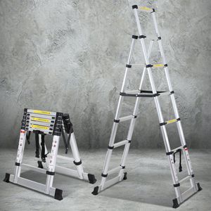 Telescopische Vouwladder - Telescopische Ladders Alu-A-Kader 1,7+2,0m - zilverachtig Met evenwichtsbalk