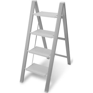 Trapladder Opvouwbare ladder 4 Treden Keukentrap Inklapbaar - Anti-Slip - Trap Ladder Alu zilverachtig