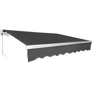 Luifel Zonnescherm - 350 x 300cm - handmatig uittrekbaar - Knikarmluifel zonwering met handslinger balkon - Incl. Bevestigingsmaterialen - Grijs