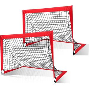 Voetbaldoeltjes Set van 2 - 120 x 90 x 90 cm - Voetbalgoal Opvouwbaar - Met Draagtas - Voetbal Training voor Kinderen en Volwassenen - Rood/Zwart