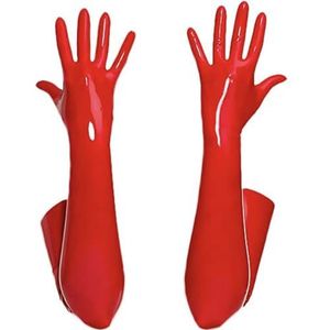 LXLUOO Sexy lange handschoenen voor volwassenen, lange handschoenen van kunstleer, leer, sexy, elegante EM-handschoenen, dames, sexy, elastisch, glanzend, wet look, satijn, lange handschoenen (rood, M)