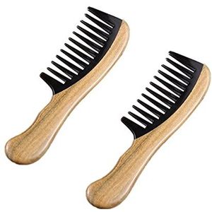 DieffematicSZ kam Wooden Comb, Green Sandalwood, Household Portable, Thick Handle Massage, Ox Horn Comb, Long Hair, Wide Fine Teeth Comb
