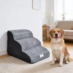 Gimars Geüpdatete Hondentrap 2 Treden 55 cm Lange Brede Treden voor Kleine, Middelgrote & Oudere Honden, 30 cm Hoog met 33D Dicht Schuim, Linnen Hoes, Antislip Basis, Ondersteunt 30 kg, voor Bed