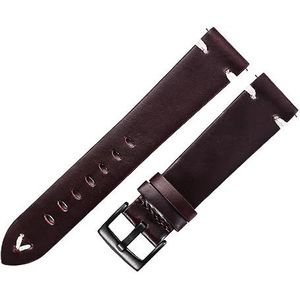 Olie Wax Lederen Horlogebanden 18mm 20mm 22mm Koeienhuid Horlogebanden Retro Armband 19mm Handgemaakte Stiksels Polsband (Color : Red Wine-Black, Size : 18mm)
