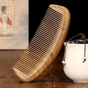 Handgemaakte natuurlijke sandelhout haarkammen antistatische houtgeur natuurlijk haar ontklitter houten kam (maat: groene maan)