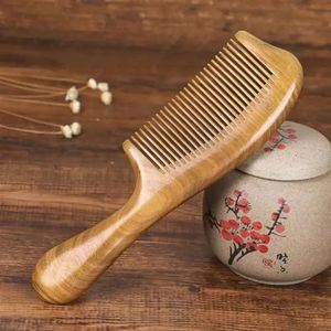 Handgemaakte natuurlijke sandelhout haarkammen antistatische houtgeur natuurlijk haar ontklitter houten kam (maat: groene fijne tand)