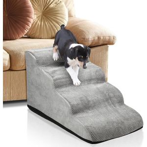 Hondentrap - Trap Hond 4 Treden - Hondentrapje voor Honden - Hondenloopplank - Opstapje Hond - Foam - Grijs