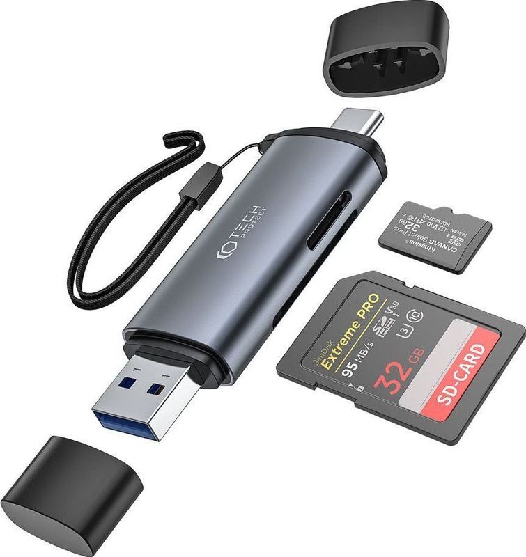 Tech-Protect - Niemand - Geheugenkaartlezer - Grijs - USB 3.0 - USB-C