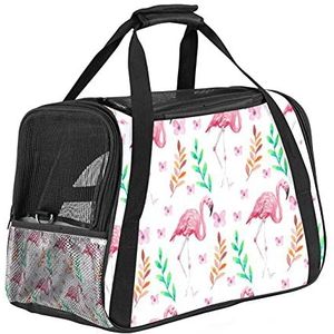 Pet Travel Carrying Handtas, Handtas Pet Tote Bag voor kleine hond en kat Geschilderde roze flamingo's bloem