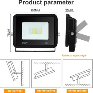 10W LED Schijnwerper LED Buitenlamp Waterdicht Zwart Koud wit