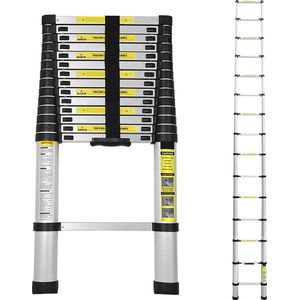 Telescopische Vouwladder - Telescopische Ladders - Soft Close - Werkhoogte 4,4 m - zilverachtig