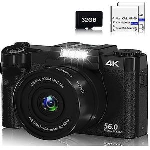 Digitale fotocamera for fotografie Autofocus 4K Vlog Camcorder Scherm Webcam Videocamera HD camera (Color : With 32G, Size : 2 Batteries Charger)