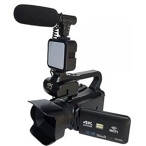 64MP Video Camera Full 4K 60FPS Camcorder For Live Streaming WIFI Webcam 18X Autofocus Vlog Recorder 4 ""scherm Draaien HD camera (Color : 128G SD Card, Size : With Light MIC)