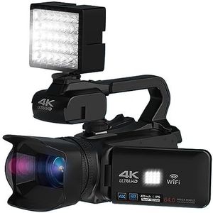 64MP Video Camera Full 4K 60FPS Camcorder For Live Streaming WIFI Webcam 18X Autofocus Vlog Recorder 4 ""scherm Draaien HD camera (Color : 64G SD Card, Size : With Fill Light)