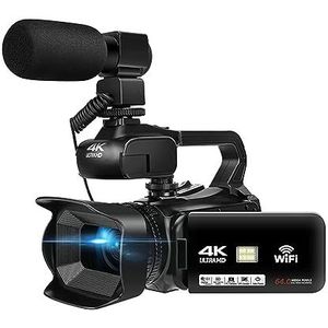 64MP Video Camera Full 4K 60FPS Camcorder For Live Streaming WIFI Webcam 18X Autofocus Vlog Recorder 4 ""scherm Draaien HD camera (Color : NO SD Card, Size : With Microphone)