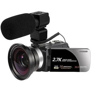 2.7K Video Camera Digitale Camcorder For Thuisgebruik 16X Zoom 30MP Vloggen Webcam 3.0 Draaien Touch Screen HD camera (Color : 32G SD Card, Size : With Lesn MIC)