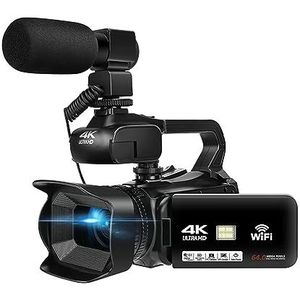 Volledige 4K UHD 60FPS Vintage Camcorder For Live Streaming Vlog 18X 64MP Video Camera Digitale Recorder 4 ""Scherm Draaien HD camera (Color : With 64G SD Card, Size : With MIC Light)