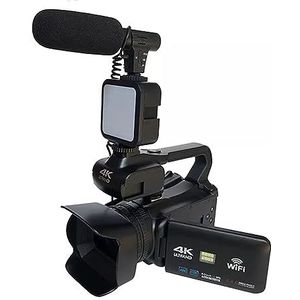 60FPS 4K Vlog Camcorder 64MP Fotografie Video Camera Live Streaming 18X Zoom AF Digitale Recorder 4 ""Draai Touch Screen HD camera (Color : 32G SD Card, Size : With MIC Light)