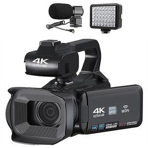 Autofocus 4K Camcorder 18X Zoom 64MP Digitale Video Camera For WIFI Streaming Webcam Time-lapse 4 ""Touch Screen Recorder HD camera (Color : No SD Card, Size : With MIC Light)